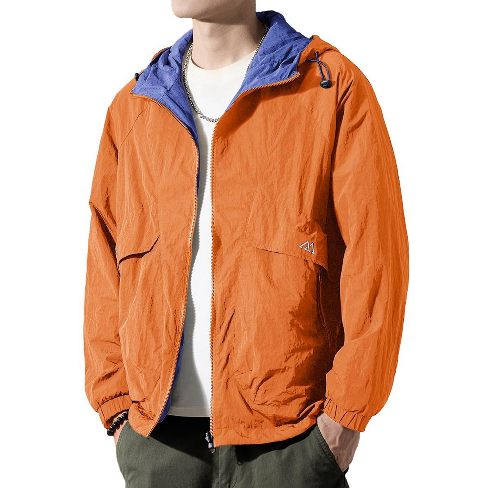 リバーシブル ラッシュパーカー フード付き 紫外線対策 ジャケット メンズ 夏服 シースルー 防風吸汗 ジップ 冷感 クール 蒸れない プルオーバー ウィンドブレーカー 自転車用 レジャー 通学 UP