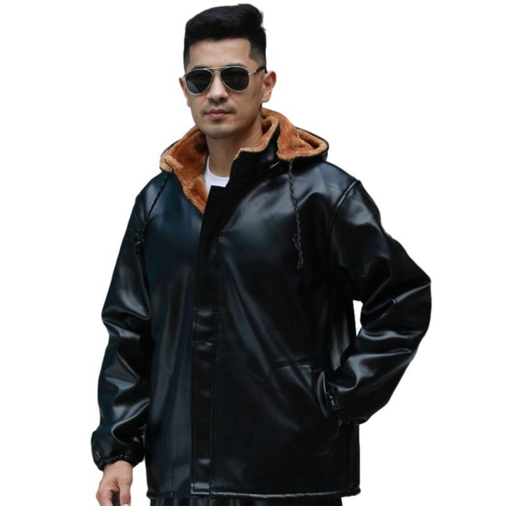 作業服 ワークウェア メンズ ライダースジャケット 裏起毛 フェイクレザー レザージャケット フード付き 男女兼用 大きいサイズ 革ジャン 皮ジャン 防寒 防風 撥水 保温 春 秋 冬 冬服 冬物