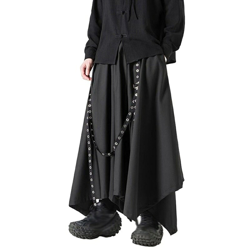 リングベルト付き メンズ ワイドパンツ 袴パンツ 和風 モード系 個性的 レディース ガウチョパンツ スカンツ 無地 ビッグシルエット ドレープ 大きいサイズ パンク ストリート系 病み エストール|magnifico18