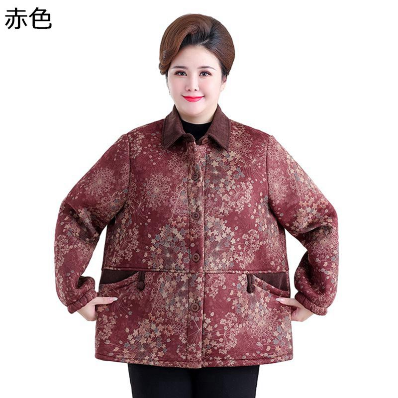 ジャケット レディース 冬服 シニア女性向け 中年 高齢者用 裏起毛 プリント柄 長袖 暖かい 保温性 防寒着 婦人服 お年寄り カジュアル 誕生日プレゼント おばあちゃん デイリー オフィス｜magnifico18