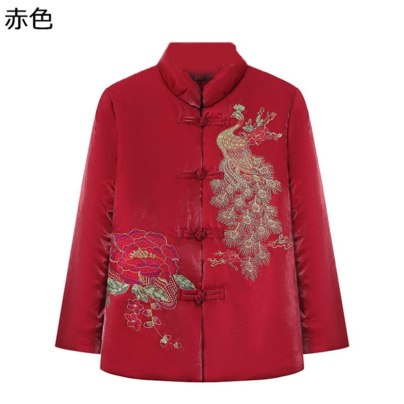ジャケット 唐装 レディース 長袖 刺繍柄 裏起毛 厚手 ファッション チャイナ服 チャイナボタン 中年 高齢者用 シニア女性向け ルーズ 秋冬服 母の日ギフト デイリー 通勤 オフィス｜magnifico18