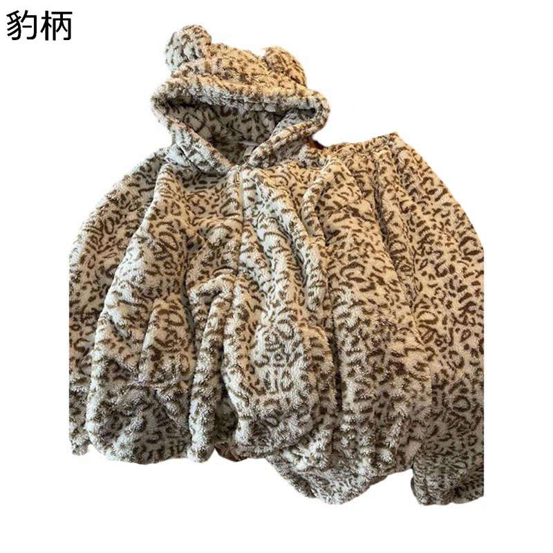 ルームウェアセット 秋冬 ボアパジャマ レディース 長袖 長ズボン 上下セット フランネル モコモコ 家着 寝間着 耳付きフード付き 厚手 寒さ対策 暖か カジュアル ゆったり