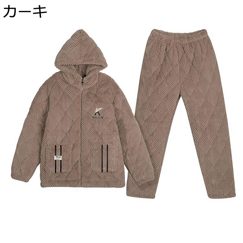 パジャマ 中綿 ルームウェア メンズ 冬 ジップアップ フード付き 長袖 ロングパンツ 上下セット フランネル 厚手 防寒 あったか 家着 アウター 快適 ワイド 男性 カジュアル｜magnifico18