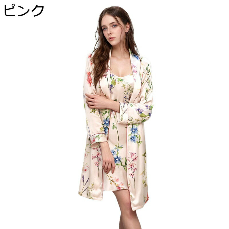 ルームウェア レディース パジャマ プリント柄 vネック シルク キャミソール 前開き ネグリジェ 部屋着 カジュアル 通気性 2点セット 柔らかい コンフォート リラックス デイリー 普段用
