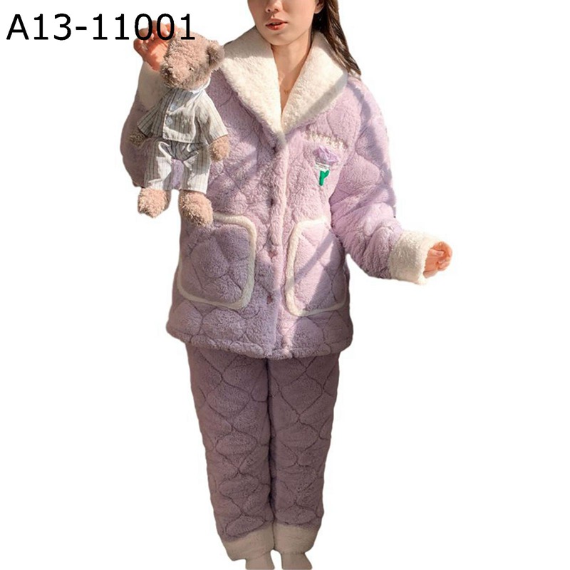 パジャマ レディース ルームウェア 2着セット 長袖 ロングパンツ 秋冬服 暖かい 防寒性 柔軟性 冷え対策 ポケット付き ポタン 厚手 上下セット 寝間着 記念日 デイリー 普段用