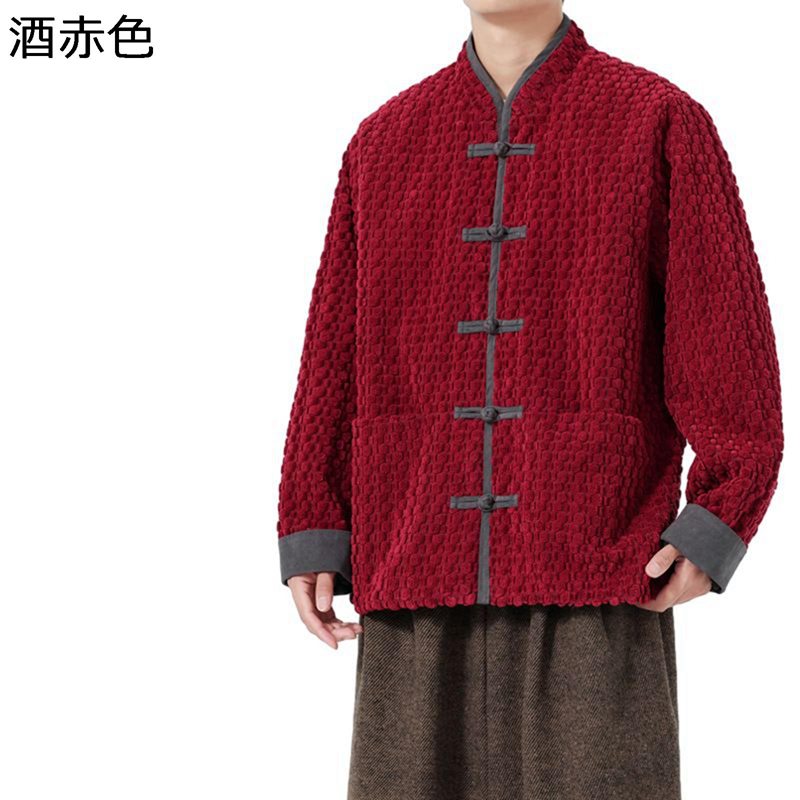 メンズ 中綿ジャケット 中華風 厚手 コーデュロイ ウィンタージャケット 無地 防寒着 保温 長袖 秋冬 チャイナボタン 柔らかい 通勤通学 学生 アウター 大きいサイズ 中華服 漢服 中国風