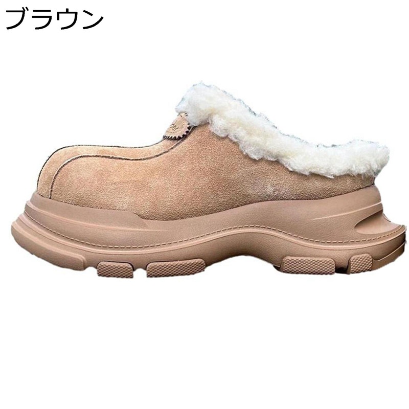 モカシン スリッパ 本革 ウール ムート スリッポン 厚底 綿靴 レディース レザー サボ プラットフォーム 裏起毛 裏ボア 秋冬 もふぽか 暖かく保つ 雪対応 ファッション 軽便 快適 通勤 お出かけ 通学