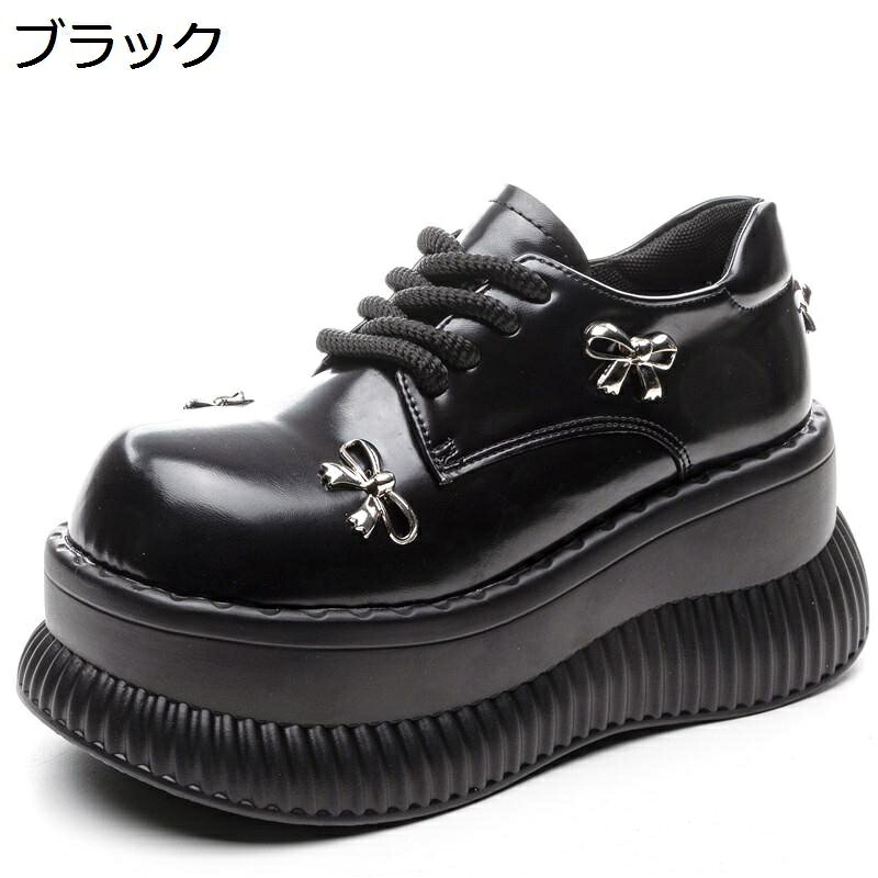 パンプス ゴシック靴 原宿系 レディース 厚底靴 8cmアップ 蝶結び おでこシューズ 安定感 快適 歩きやすい コスプレ靴 パンク系 女の子 滑り止め 軽い ハロウィン 大人 サークル活動 演劇 普段使い
