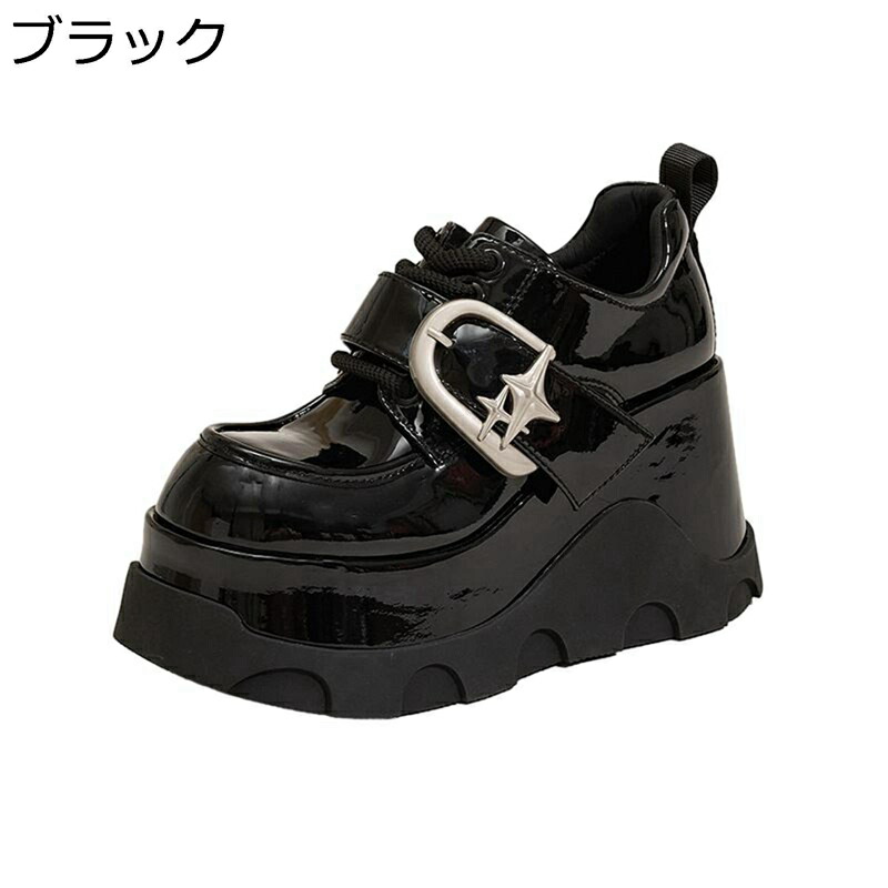 ゴシック パンプス プラットフォーム 10cmアップ エナメル 地雷系 レディース 厚底靴 コスプレ靴 ラウンドトゥ 女の子 おでこシューズ 屈曲 低反発 パンク系 防滑 お茶会 日常着用 女子高生