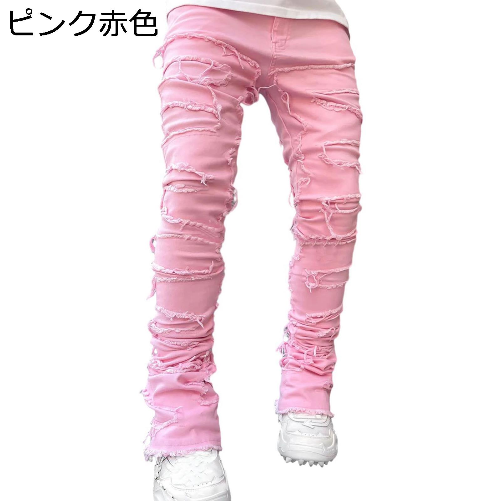 ジーンズ ストレートパンツ ロング メンズ デニムパンツ 迷彩柄 パッチワーク ヒゲ加工 シューカット サブカル系 ジーパン 渋谷系 B系 大人 長ズボン 大きいサイズ ゆったり デザインセンス パンク