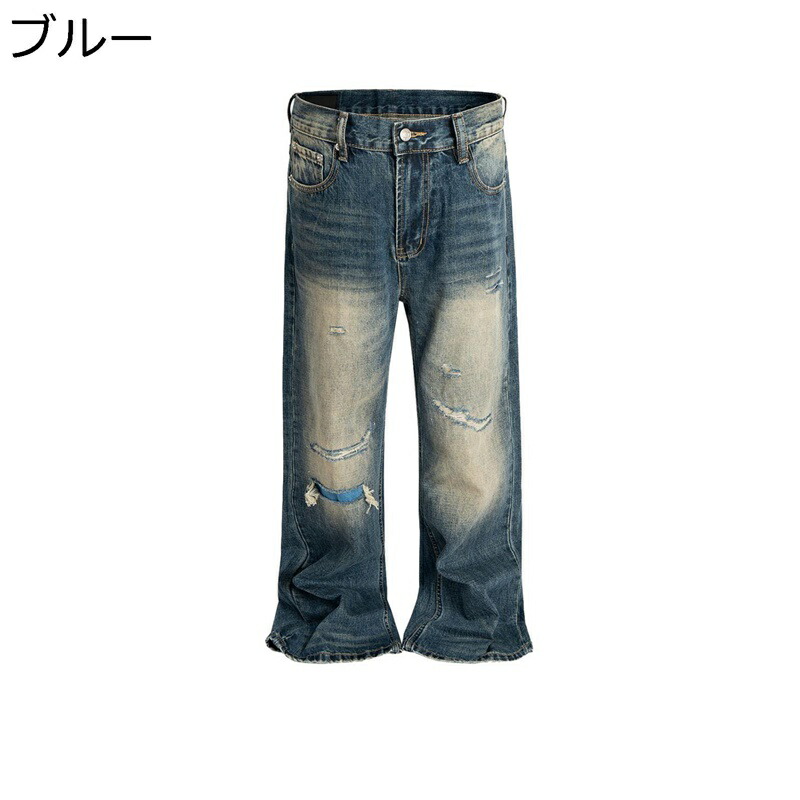 サブカル系 ワイド ロングパンツ デニムパンツ メンズ ダメージ ウォッシュ加工 Gパン ブーツカット 脚長 長ズボン カジュアル ルーズ かっこいい 春物 秋冬 デザインセンス パンク 脚長 原宿風 7,086円