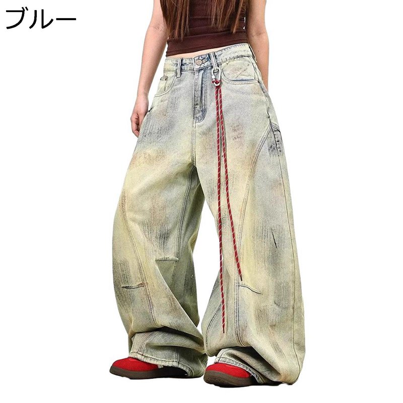 ワイド ロングパンツ デニムパンツ メンズ ジーンズパンツ ブーツカット ボトムス ストレート 大きいサイズ ゆったり ウォッシュ加工 かっこいい 個性 hiphop 春夏秋冬 街着 原宿系 ハイストリート