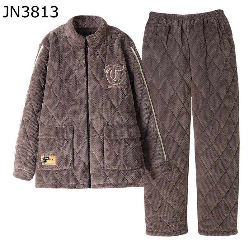 中綿パジャマ ルームウェア メンズ 冬 ジップアップ 立ち襟 ロングパンツ 上下セット フランネル 厚手 防寒 あったか 家着 裏ボア ふんわり ワイド カジュアル お出かけ 綿服