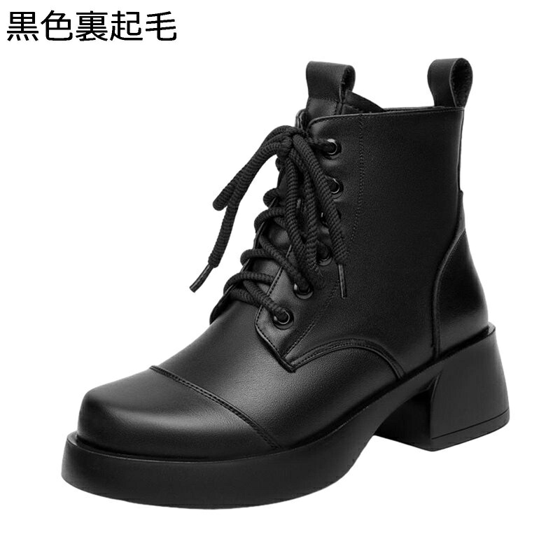 編み上げ ショートブーツ レディ一ス ウール レザー 防寒靴 本革 大きいサイズ 履きやすい サイドジッパー 冬靴 スクエアヒール 暖かい あったか 裏起毛 ボア付き 快適 防臭 おしゃれ カジュアル