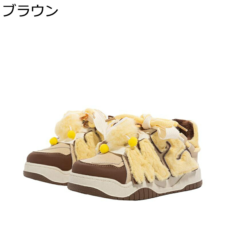 厚底 レディース スニーカー 裹起毛 メンズ 22.5-27.0cm 中ボア ファー付き レースアップシューズ 男女兼用 カップル もこもこ スノーシューズ 身長アップ 冬用 冬靴 防寒 保温 あたたかい ふわふわ 雪