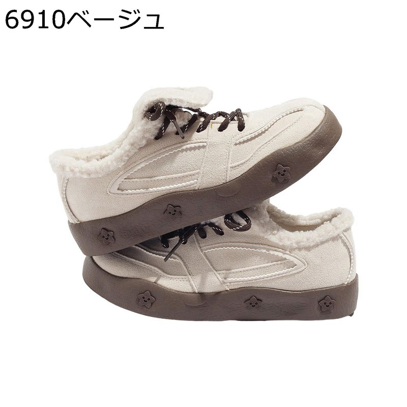 厚底シューズ レディース スニーカー 冬靴 スノーシューズ ムートン かわいい もこもこ 裏起毛 内ボア ローカット デッキシューズ クラシック 韓国風 スポーツ 歩きやすい クッション 女性用 運動靴 ランニング 日常