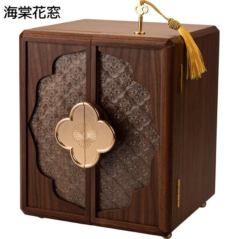宝飾品ボックス席 木製 付属物容れもの 羊毛中毒者 鍵付き添い人 波飾りつけ 硝子 多層 大静電容量 首飾り・輪っか・イヤリング・ウオッチ納める 見せびらかす 小物 今めかしい 宝飾品納める保持者