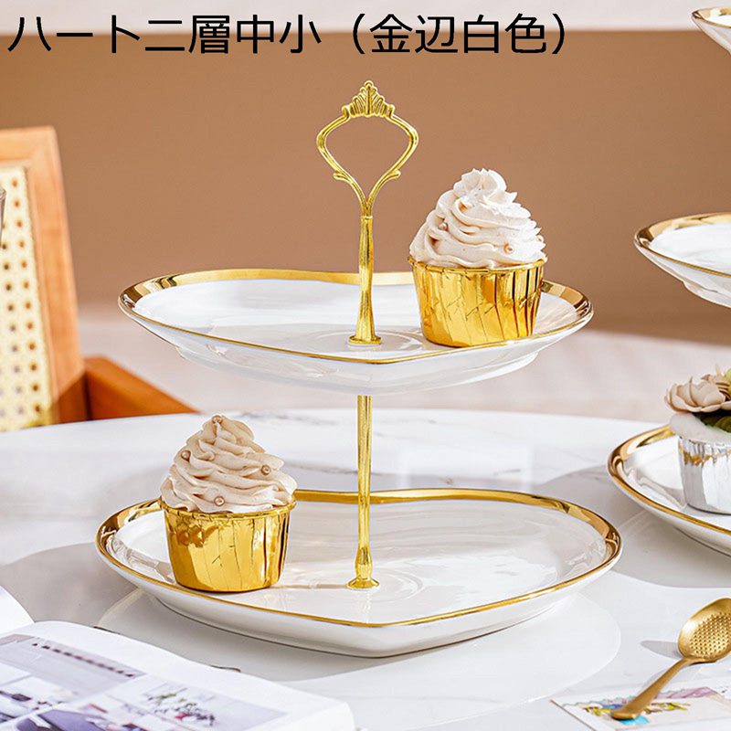 デザートスタンド カップケーキスタンド ガラス 欧風 2段 3段 ハート型皿 トレイ お菓子皿 耐熱 プラッターラック ケーキディスプレイスタンド フルーツ 果物 テーブルデコレーション ?影小物 軽量