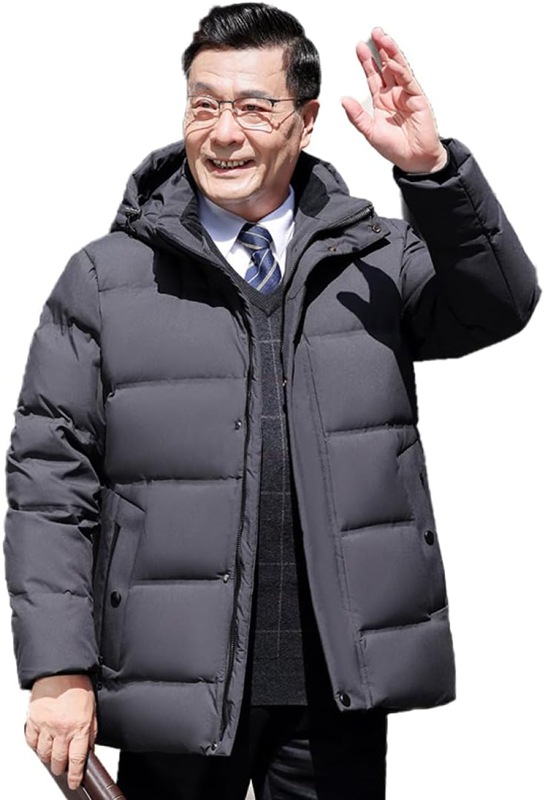 ダウンコート ロング メンズ シニア 紳士 父 冬服 スリム コート ダウンジャケット フード付き スタンドカラー 厚手 暖か 軽い 軽量 撥水 秋冬 保温 防寒 防風 祖父 高齢者 プレゼント 50