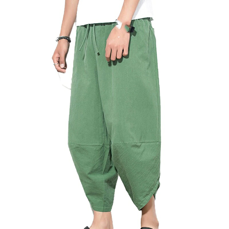 メンズ サルエルパンツ ガウチョパンツ M-5XL 無地 ポケット付き 大きいサイズ カジュアル ワイドパンツ ハーフパンツ ゆったり ロングパンツ 夏 春 秋 ウエストゴム 綿麻 七分丈 ズボン 個