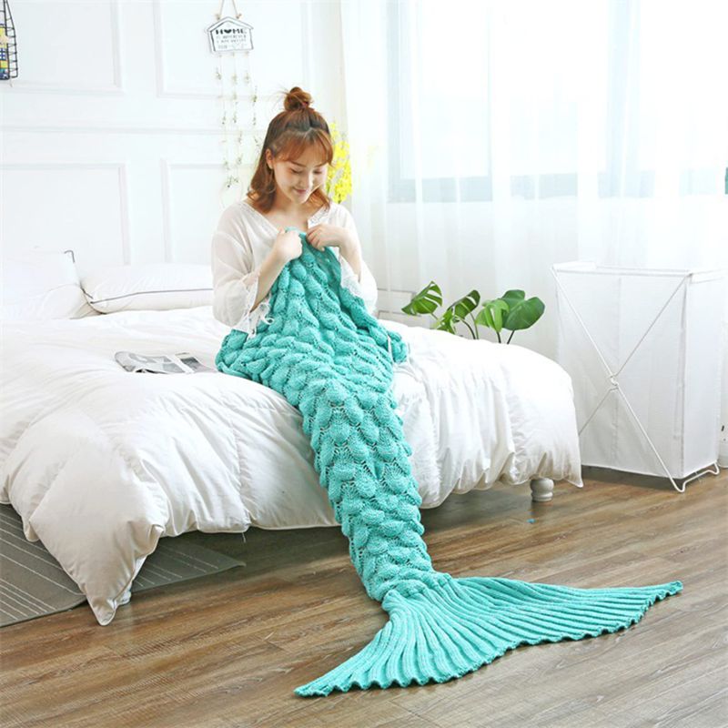 キッズ用マーメイドニットブランケット 毛布 膝掛け 人魚姫 着る毛布 90*180cm ソファ ベッド マーメイド 人魚 インテリア 防寒 寝具 レディース キッズ 子ども タオルケット 秋冬 春夏