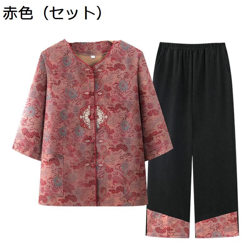 唐装 漢服 レディース 婦人服 シニア女性向け 薄手 大きいサイズ ファッション 前開き シャツ カジュアル 中年 高齢者用 ゆったり 夏服 普段着 お出掛け 旅行 敬老の日 お年寄り 母の日ギフト