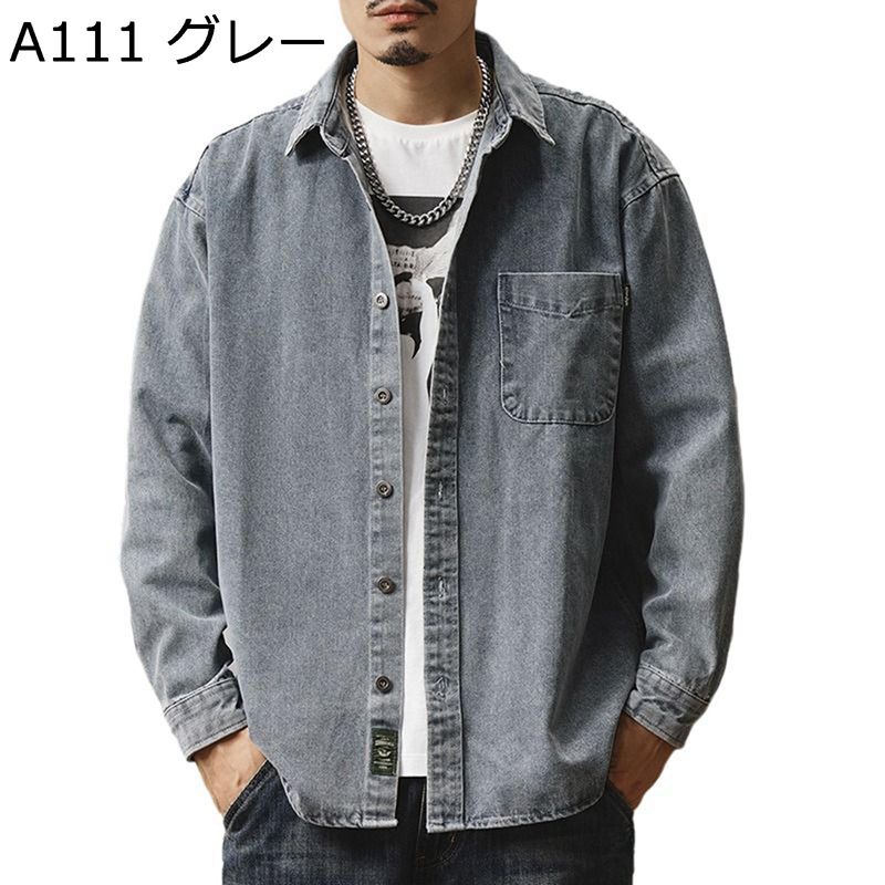 デニムジャケット ヘビーウェイト ヴィンテージ アメカジ 厚手 ジージャン メンズ シャツジャケット デニムシャツ ウォッシュ加工 開襟 カジュアル 春夏秋冬服 折り襟 通気性 耐摩耗 復古 紳士用 日常着