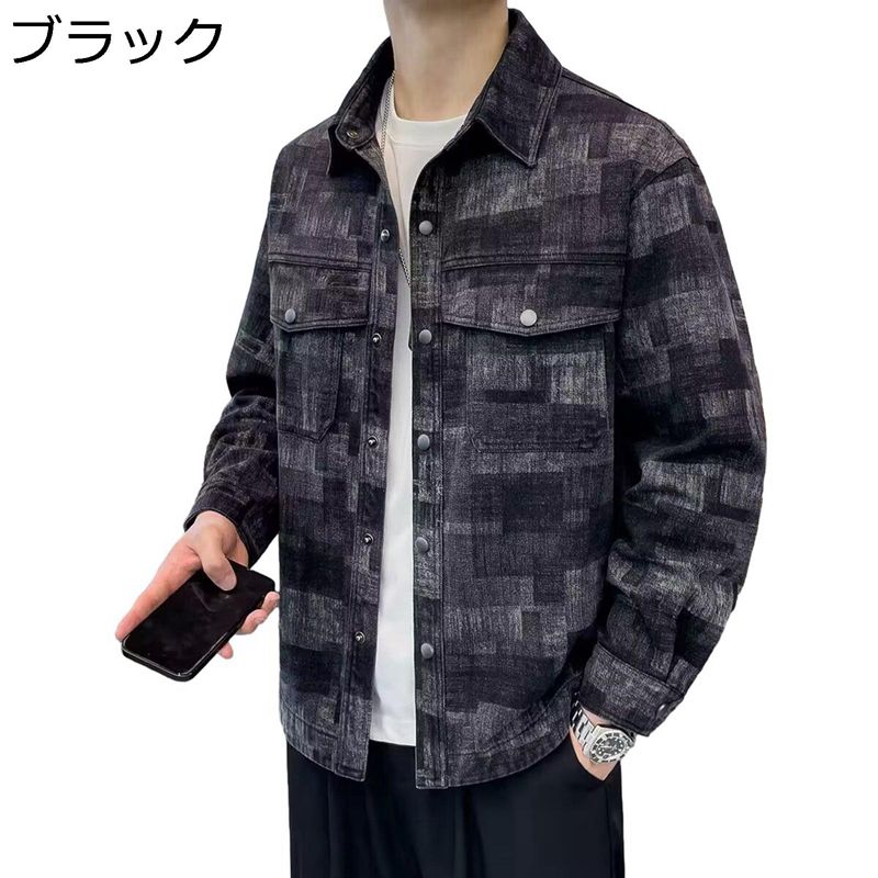 デニムシャツ メンズ チェック柄 デニムジャケット 開襟 アウター ヘビーウェイト ヴィンテージ アメカジ 厚手 ボタンダウン カジュアル 春服 ゆったり 折り襟 柔らかい ワイドサイズ