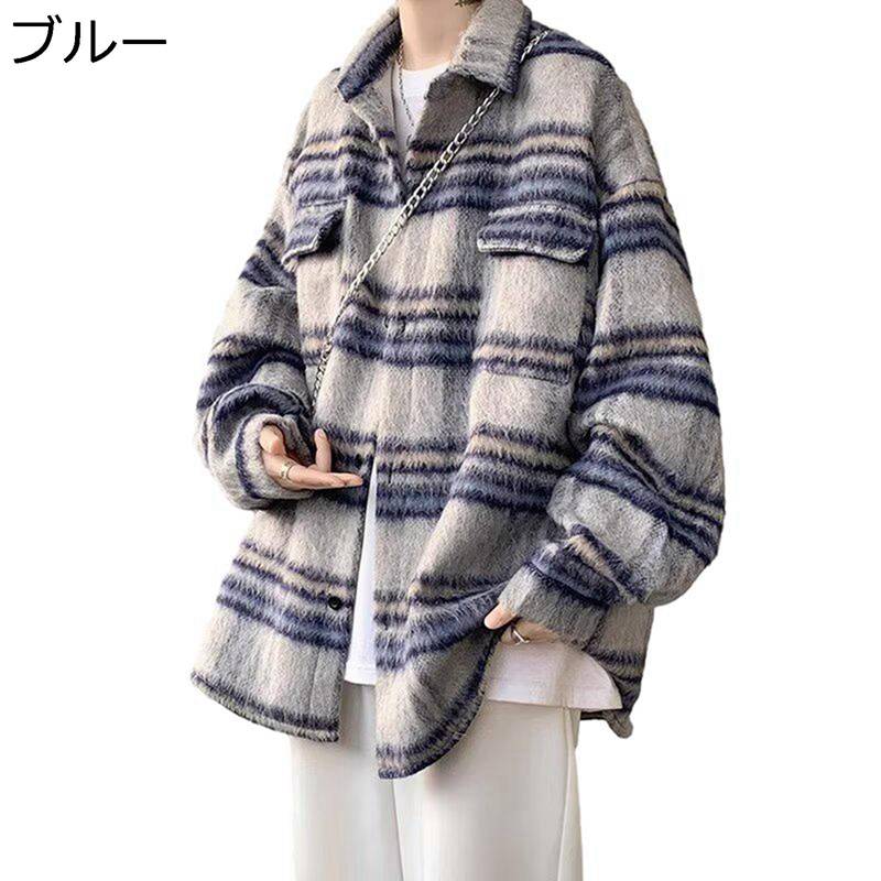 チェックシャツ メンズ シャツジャケット チェック柄 ヘビーウェイト ヴィンテージ アメカジ 厚手 開襟 長袖 カジュアル ショットコート オーバーサイズ ゆったり シンプル ルーズ 復古 春夏秋