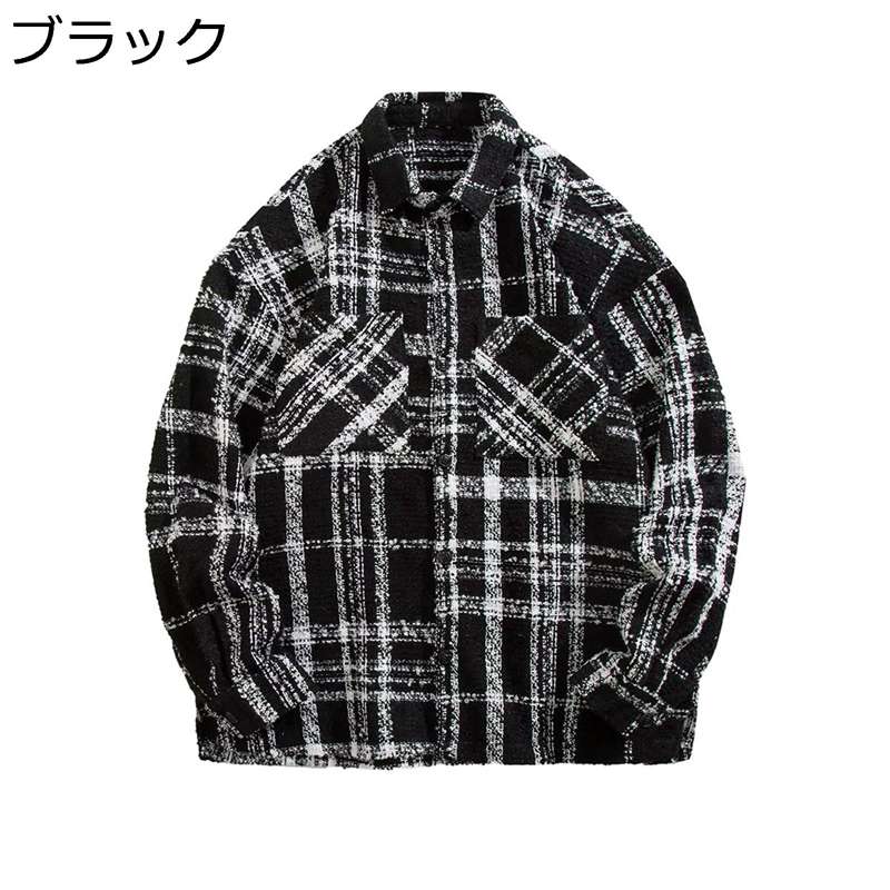 チェック柄シャツ カジュアル シャツジャケット 開襟 コート 春秋 折襟 厚手 耐摩耗 防皺 透湿 ルーズ 体型カバー ストリート系 モード系 スタイリッシュ お洒落 フォーマル 青年 春秋冬アウター 冬