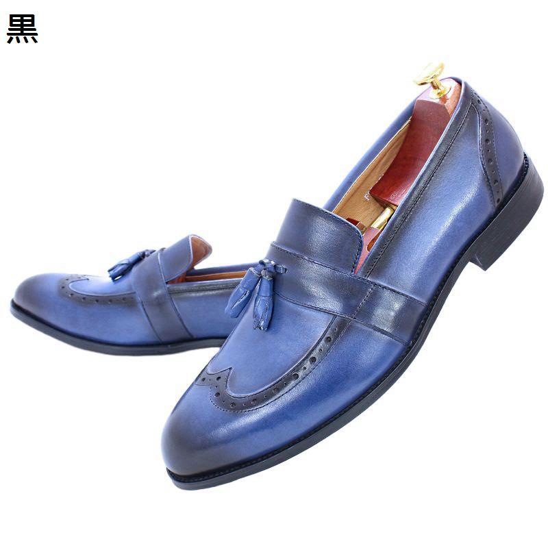 ビジネスシューズ スリッポン メンズ ローファー 本革 ウィングチップ タッセル 着脱便利 歩きやすい フォーマル ドレスシューズ 四季 出張 営業 職場用 散歩 日常 おしゃれ 個性的|magnifico18