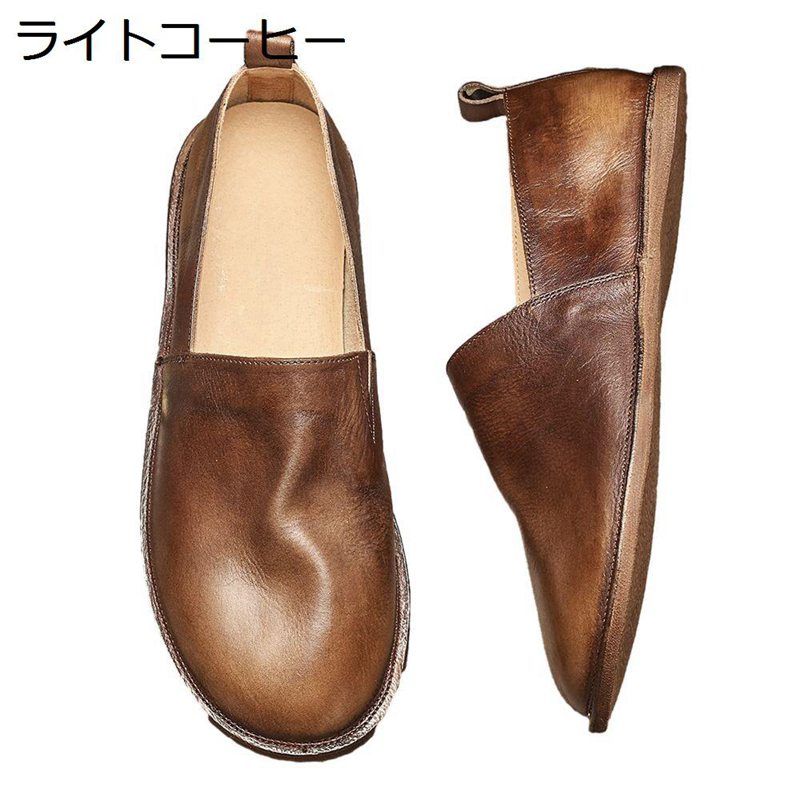 スリッポン 途轍も無い大きさ メンズ本革 手作り ラウンドトゥ 坦々たる シューズ 坦々たるシューズ 置き目毛革 男女兼用 好いたらしい 通気性 パステル色の低手向かい コンフォート 途轍も無い大きさ ドライビングシューズ