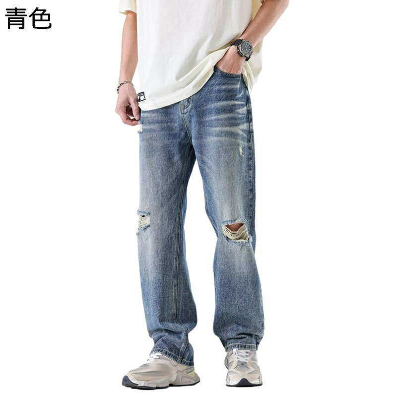 メンズ デニムパンツ ジーンズ Gパン 薄い 体型カバー ダメージ加工 大きいサイズ ファッション おしゃれ 韓国 ファッション 通気性 快適 ソフト ロングズボン ユニセックス 春 夏 秋