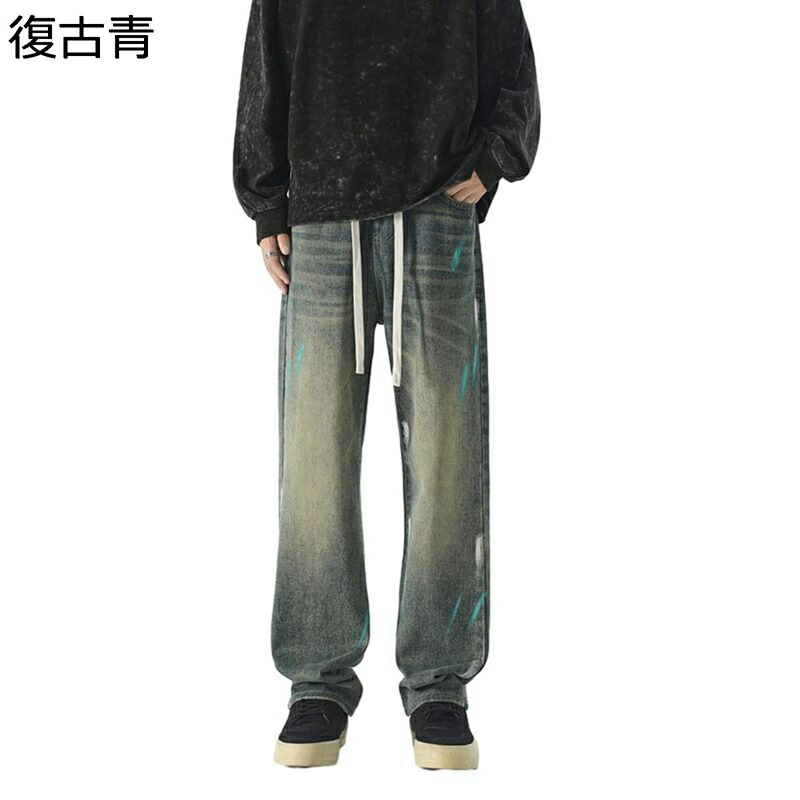 メンズ Gパン 落書き柄 M-5XL ストレートパンツ フレア デニムパンツ ジーンズ 薄め フィット ファッション おしゃれ 韓国 ファッション 着回し力 窮屈感のない 下着 男女通用 春 夏 秋