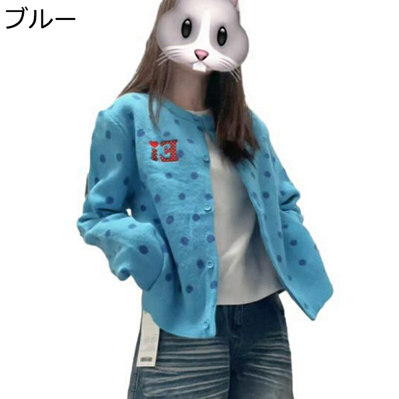 レディース ニットカーディガン アウター レトロ ドット柄 丸首 セータージャケット 柔らか おしゃれ ニットアウター ショート丈 春服 ボレロ 通勤 OL お出掛け