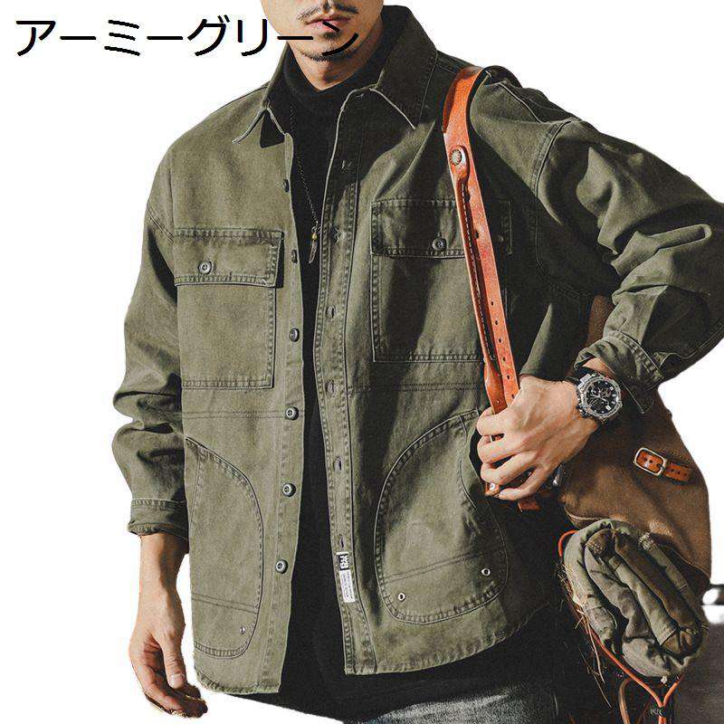 ワークジャケット メンズ ヘビーウェイト ジャンパー 作業着ジャンパー アメカジ 20世紀 ヴィンテージ ワークシャツ 米軍 折り襟 厚手 耐磨耗 大きいサイズ 春夏秋 男性 ソーシャル バイカー