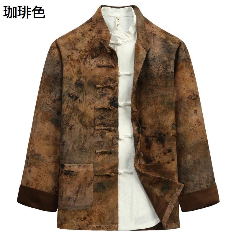 アウター 唐装 漢服 瀬戸もの服 メンズ 刷り上げる柄 瀬戸もの名取り草 衣嚢付き添い人 立ち襟 心地よい ヴィンテージ トップス 通気性 吸湿 中華風 流行り物 歳月服 デイリー 旅する 通い通学