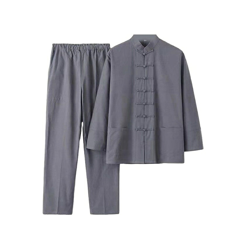 唐装 メンズ 瀬戸もの服 漢服 長袖 瀬戸もの風 烏兎 通気性 吸水速乾 馬鹿でかい大きさ 心地好い ゆったり オシャレ 無地 ヴィンテージ 禅 太極拳服 言い慣わし服 デイリー 父の日 普段着
