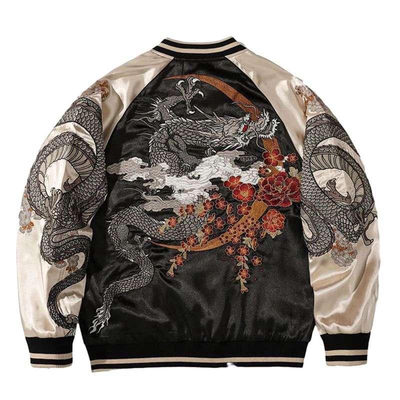スカジャン フライトジャケット 刺繍 メンズ スタジャン 龍 サテン ジップ 長袖 秋冬 ショート 防風 防寒 横須賀 上着 ゆったり ヴィンテージ BIGシルエット アメカジ 原宿風 ストリート系