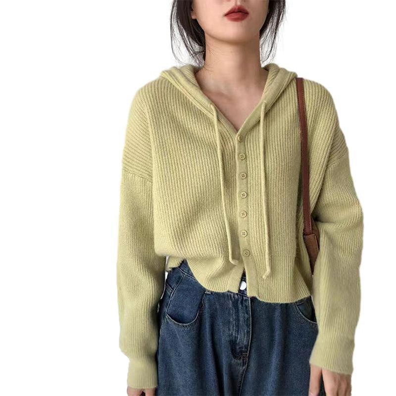 セーター レディース カーディガン フード付き ニットパーカー ジャケット ショット丈 秋服 ニットトップス 長袖 前開き ボタンアウター 伸縮性 オーバーサイズ 軽量 お洒落 秋 冬 無地 ゆったり