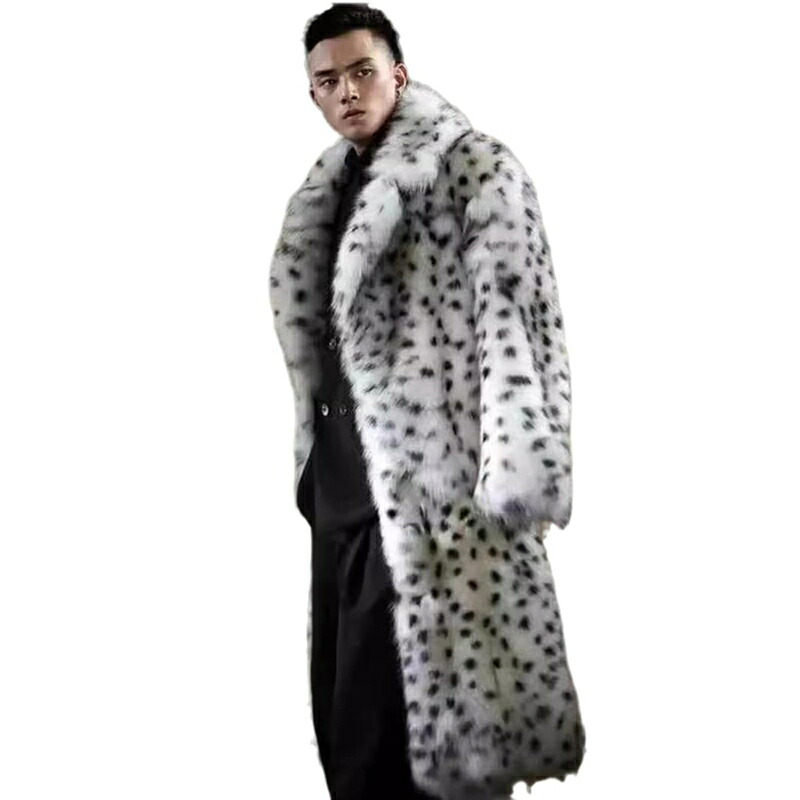 ファージャケット メンズ ファーコート ファー フェイクファー 折り襟 ヒョウ柄 毛足長い 秋 冬服 ロングコート 毛皮ケープ 防寒着 ボアジャケット 毛皮一体 コート 防寒コート トップス|magnifico18
