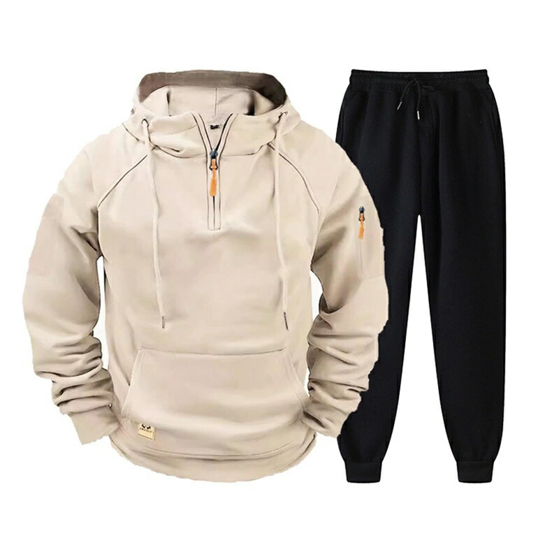 ハーフジップ セットアップ メンズパーカー 秋冬服 ドロップショルダー スウェット 防寒保温 厚手 ゆったり 長袖 アウター プルオーバー 伸縮性 ロングパンツ お洒落 カジュアル ストリート スポー