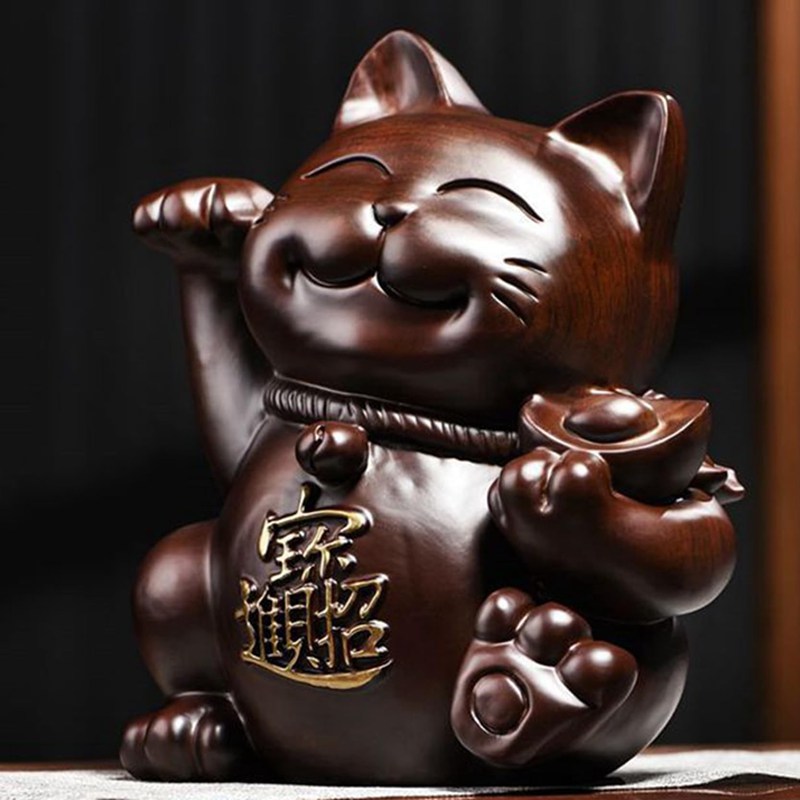 招き猫 飾りつけ 今めかしい 金運・招福 招き猫 木製 木彫り 飾りつけ マスコット 縁起物 仕合わせ 華めく 開店祝賀会 差し上げ物 開運 お引き立て華めく 個条 風水 グッズ 招財 木彫り 飾りつけ 室内装飾 開店祝賀会 黒