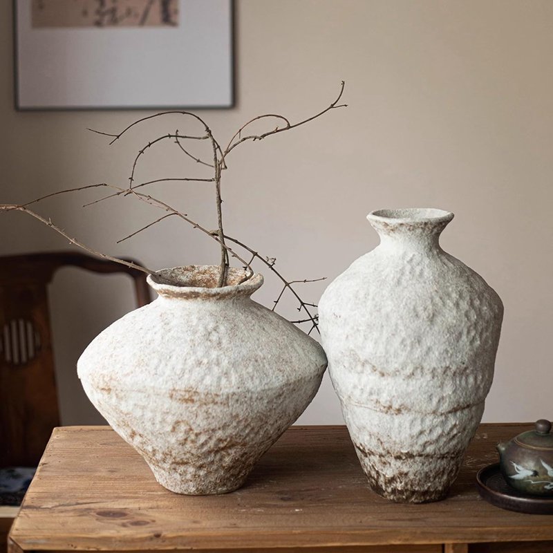 花瓶 土陶器 石感 手作り ナチュラル シンプル花器 おしゃれ花器 陶器花器 ヴィンテージ ビンテージ調 セラミック花器 フラワーアレンジメント用花器 生花用花器 創意装飾 家飾りアイテム テーブル装|magnifico18