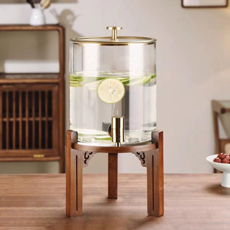 ドリンクサーヴァー 硝子 木台付 ジャグ 硝子 飲み料ディスペンサー 取っておく貯蔵タンク 大電気容量 水道の栓付き添い人 梅酒サーヴァー 御厨子所納める 保護すること入れもの BBQ 寄りあい 飲食店 身寄り用 3.5L+木基礎