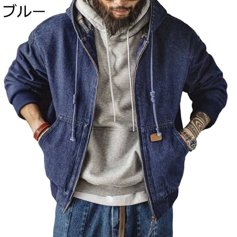 フード付き デニムジャケット メンズ ジージャン ヘビーウェイト アウター ワークウェア アメカジ 復刻20世紀 レトロ ショットコート 厚手 耐磨耗 大きいサイズ カジュアル 春秋 日常 ライダー