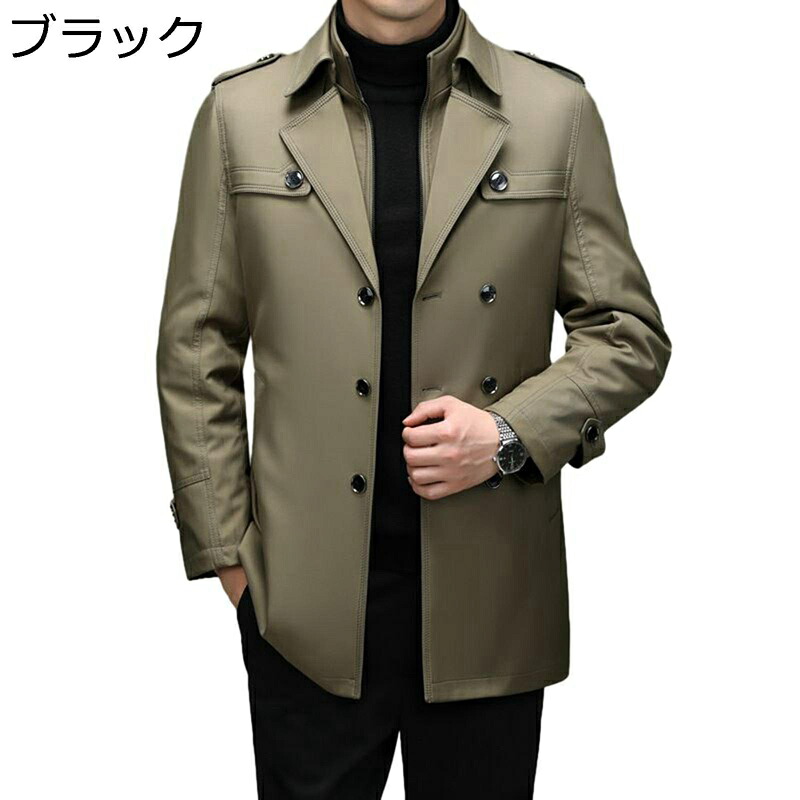 トレンチコート スプリングコート 春服 メンズ ミドル丈 ダブルブレスト 折り襟 ロングトレンチ スリム ジャンパー おしゃれ 上着 薄い 撥水加工 シンプル 防寒 ビジネス 通勤 カジュアル 春秋