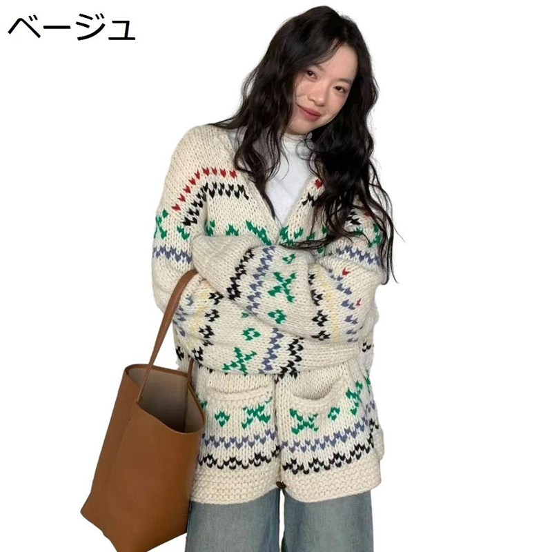 カーディガン レディース ニット アウター 花柄 レトロ v首 セータージャケット 厚手 快適 保温性 トップス 羽織り ゆったり ファッション 春秋冬 カジュアル 通勤 日常