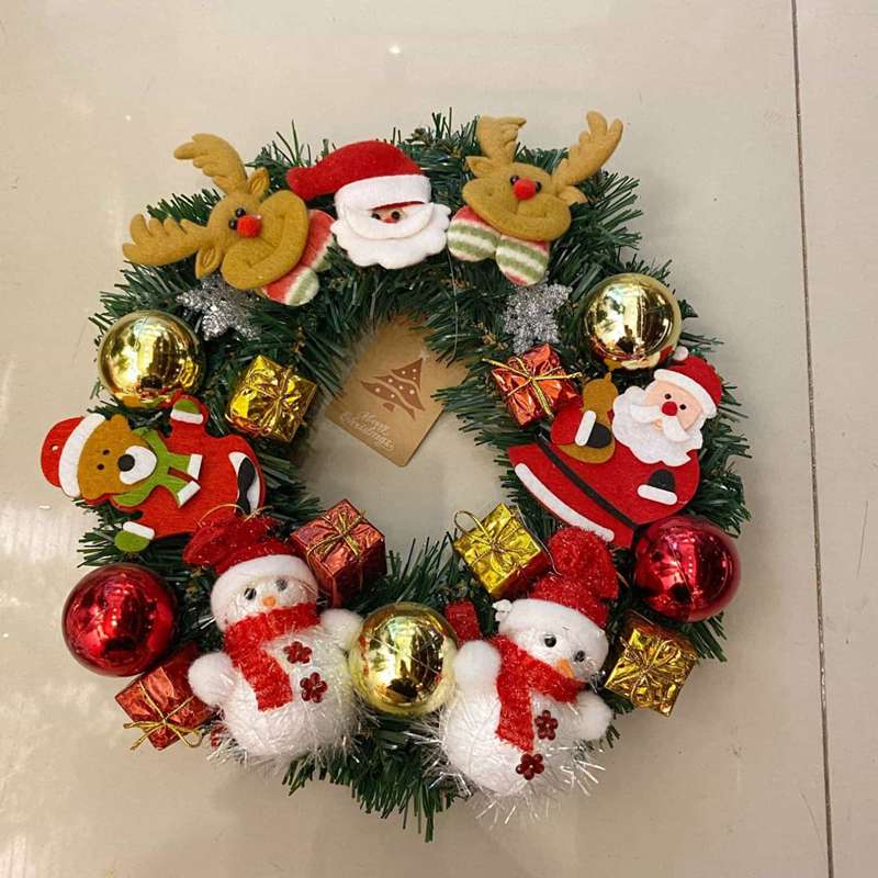 クリスマスリース サンタ 雪だるま 玄関 X'masリース 壁装飾 窓用 花輪 ドアチャーム 再利用可能 イルミネーション 馴鹿 おしゃれ リビング 職場フロア 家族用 ホテル クリスマス雰囲気 雰囲