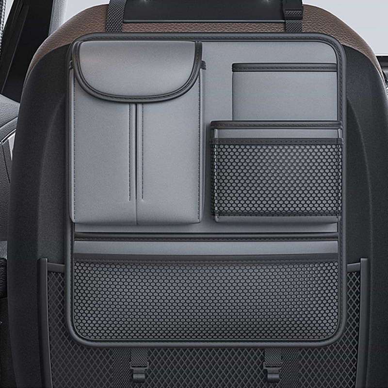 シートバックポケット 車用収納ポケット キックガード 後部座席収納 防水防汚 多機能 大容量 レザー素材 車用ティッシュカバー 汚れ防止 折り畳みテーブル付き 小物入れ 自動車用品 車の後部座席収納